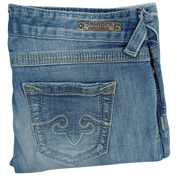 ReRock For Express Barely Boot Jeans Womens 12S 33X30 Blue Stretch Flared Rodeo - Picture 1 of 16